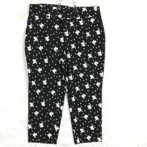 Premise Womens Pants‎ Capri Pull On High Rise Black White Floral Stretch 2X